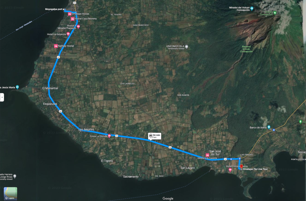 map from Moyogalpa to Ometepe Zipline